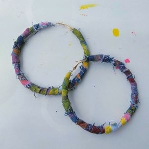 One of a kind distressed painted jean hoop earring
